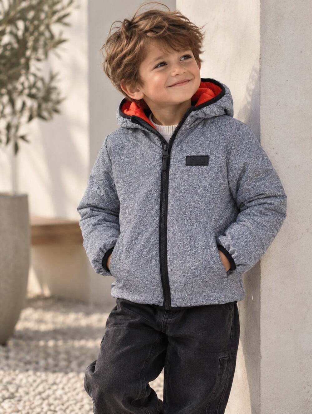 Roots Kids Reversible Puffer Jacket Orange Gray Hooded Coat 4T